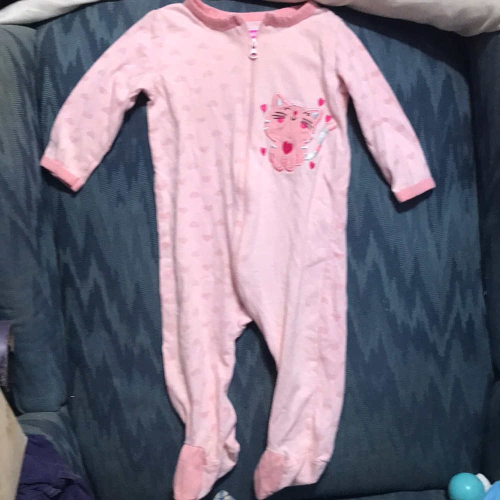 Swiggles 6-9 month pink footie kitten pajamas